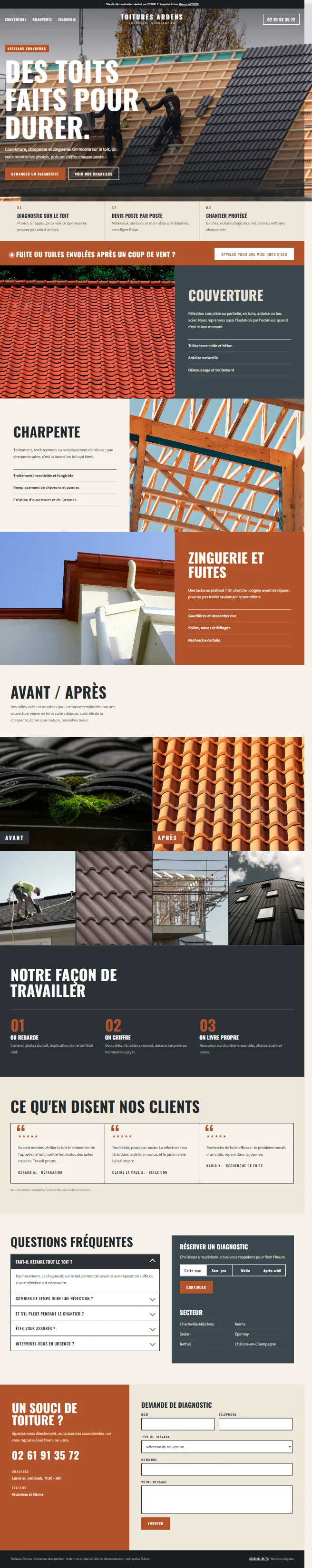 Aperçu du site de démonstration Toitures Ardens