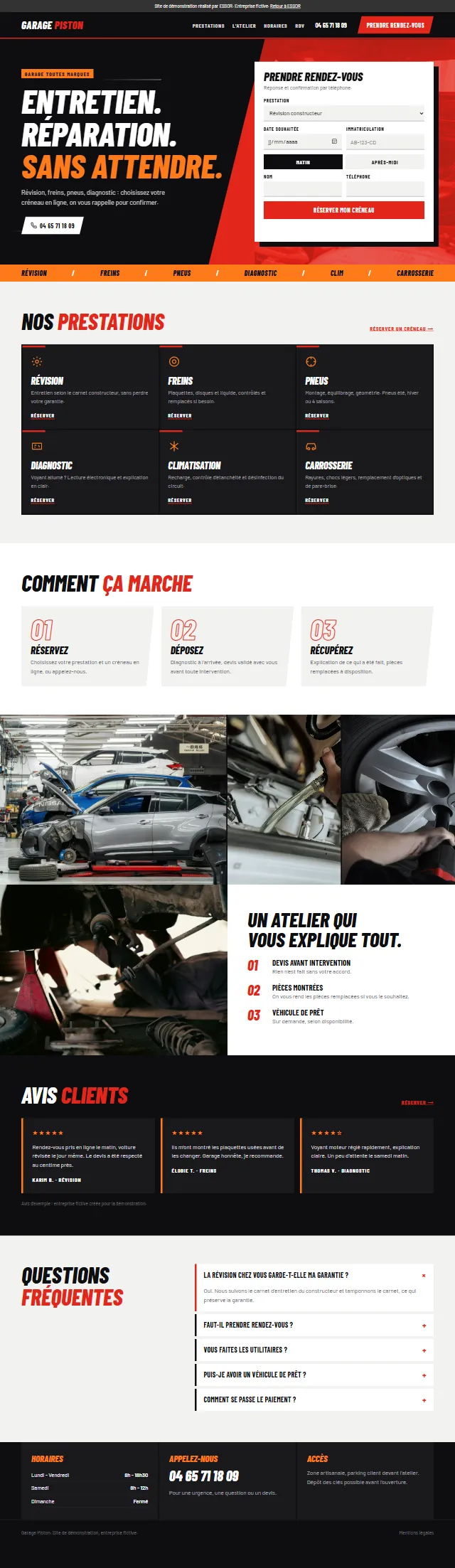 Aperçu du site de démonstration Garage Piston