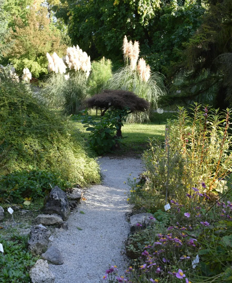 Allée traversant un jardin fleuri